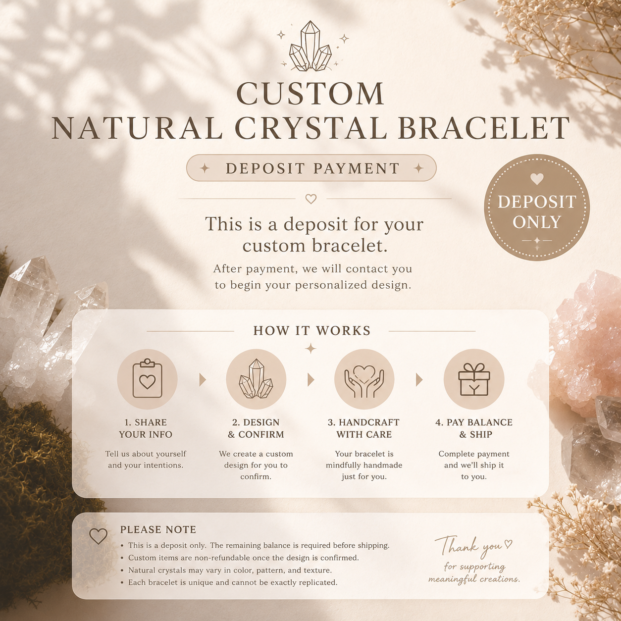 Custom Natural Crystal Bracelet | Deposit